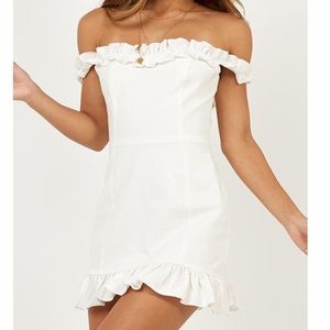 White ruffle off the shoulder dress
